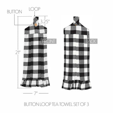 Annie Buffalo Check Black Button Loop Tea Towel Set of 3 - The Fox Decor